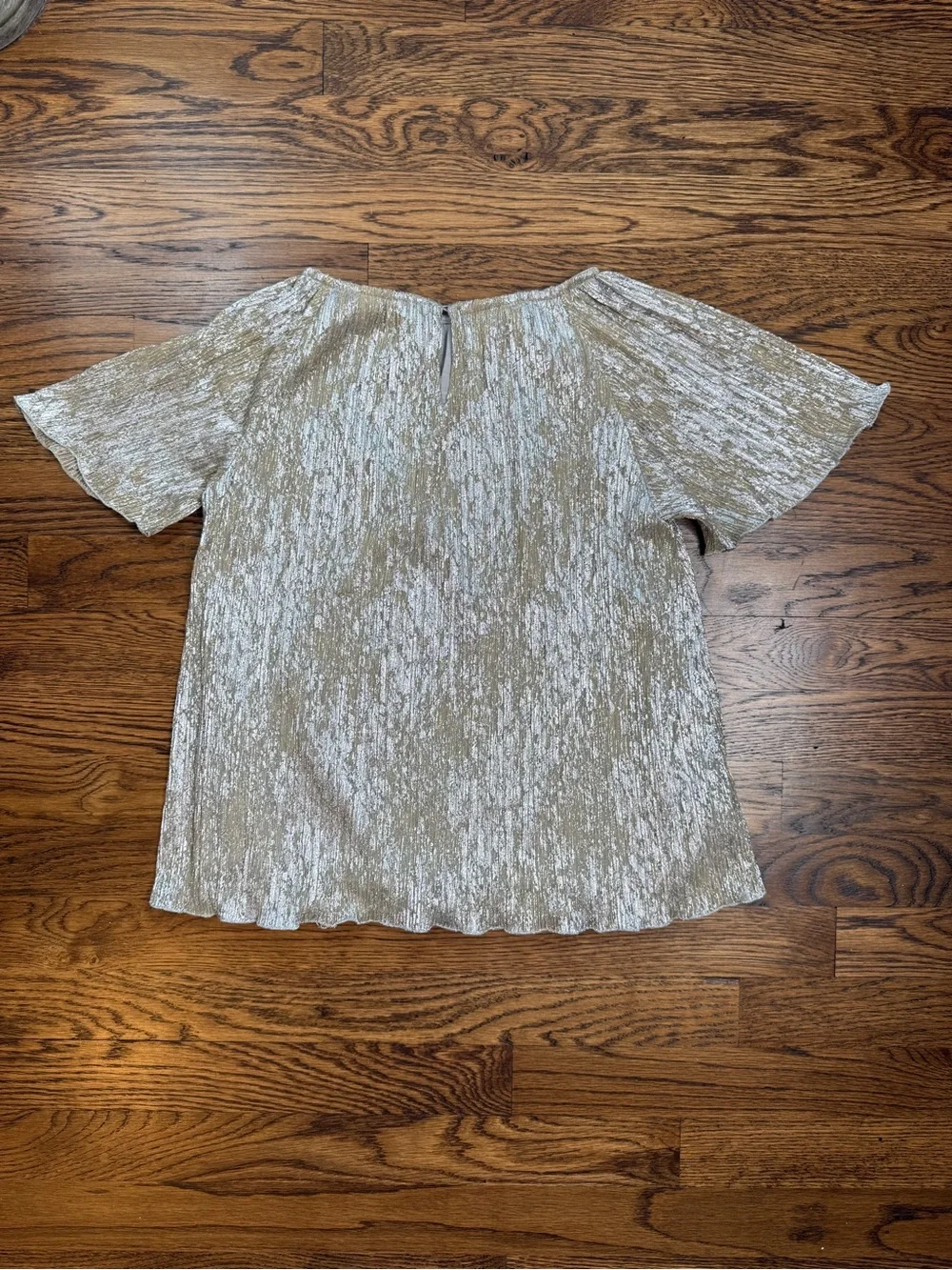 ZARA Kids Metallic Silver Gold Champagne Shimmer Plisseé Short Sleeve Top 11-12